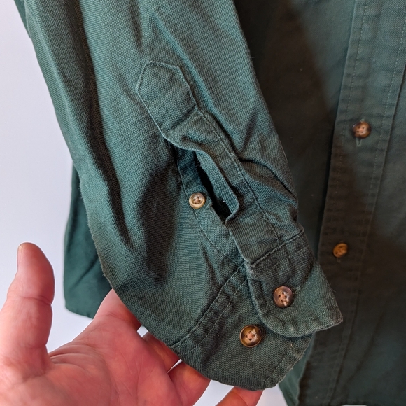 Vintage Eddie Bauer 90s Forest Green Button-Up Shirt Men’s Medium Cotton - Picture 5 of 8